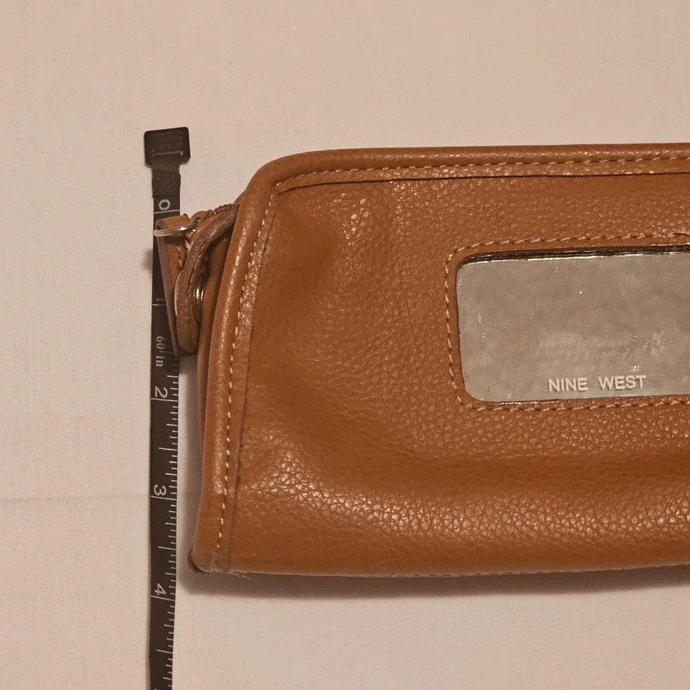 Nine West Brown Faux Leather ‎ Makeup Bag Vintage Mirror